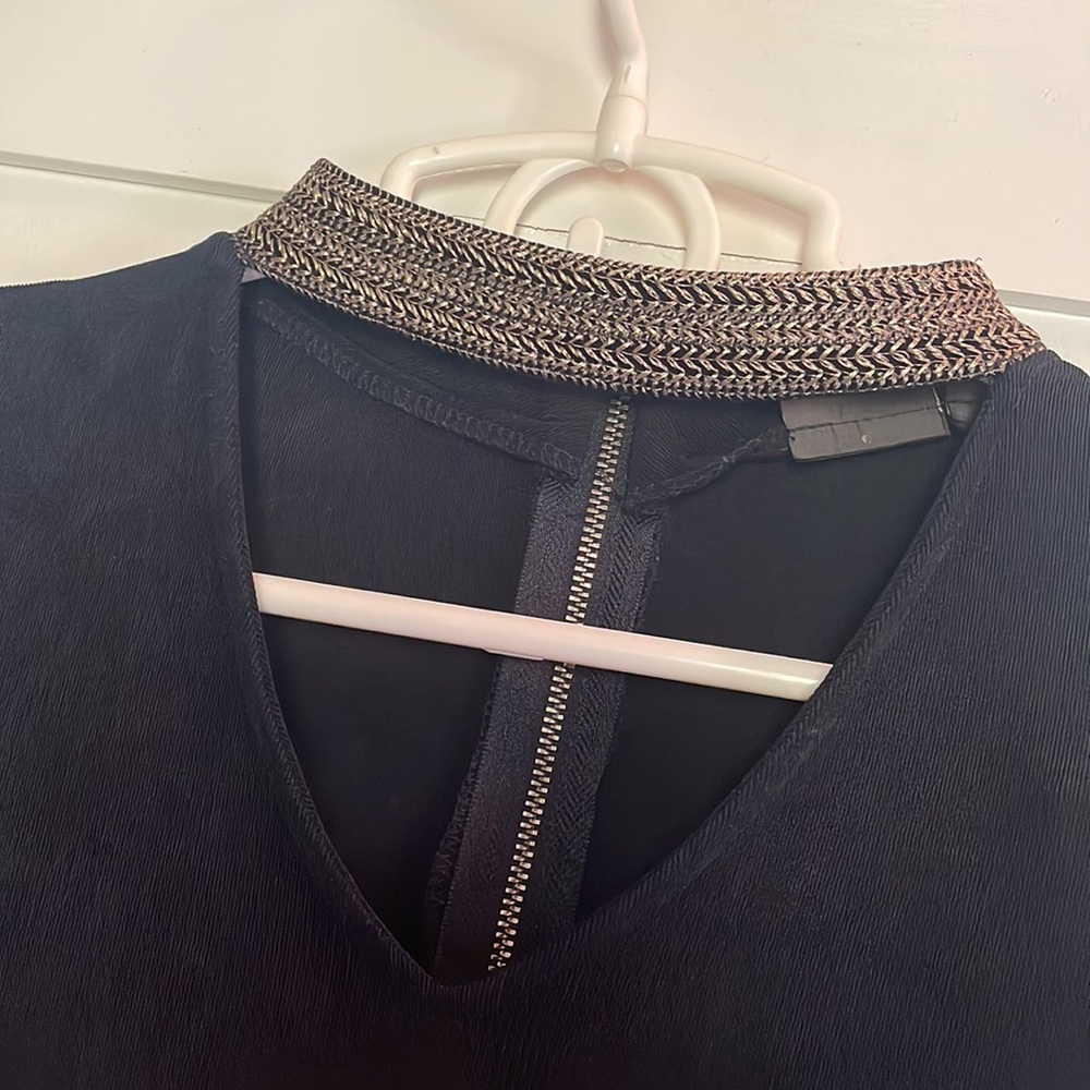 Chico Travelers edition Chico’s Size 0, very dark navy dress with beautiful trim
